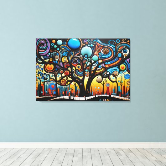 Abstracte Kleurrijke Swirl Tree Landscape Natuur Canvas Afdruk (Insitu (Houten vloer))