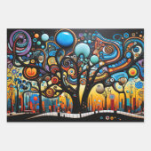 Abstracte Kleurrijke Swirl Tree Landscape Natuur Inpakpapier Vel (Voorkant)