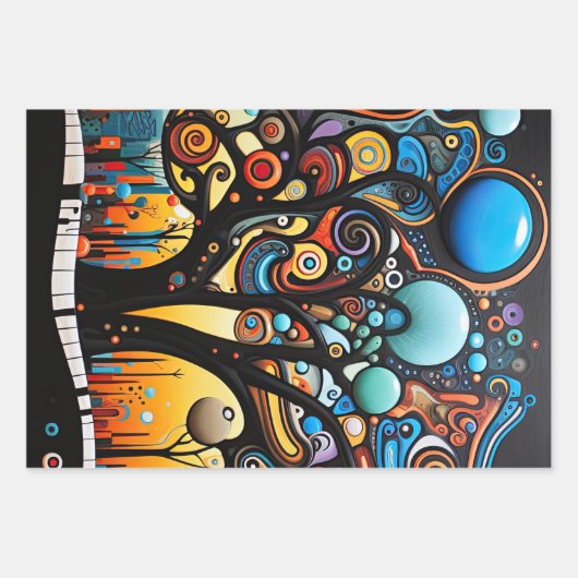 Abstracte Kleurrijke Swirl Tree Landscape Natuur Inpakpapier Vel (Voorkant 3)