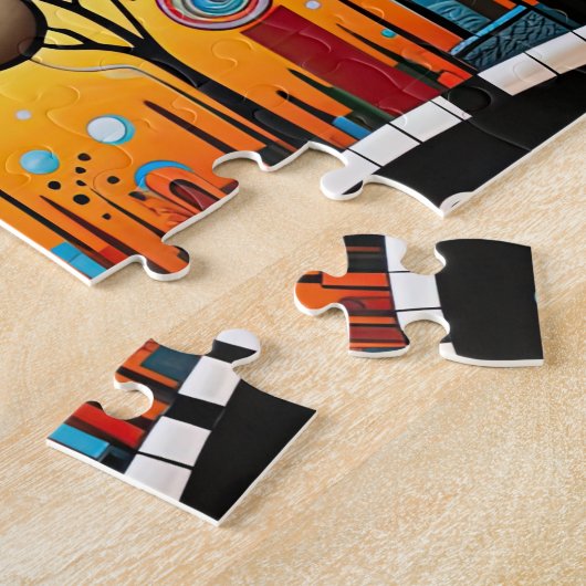 Abstracte Kleurrijke Swirl Tree Landscape Natuur Legpuzzel (Zijkant)