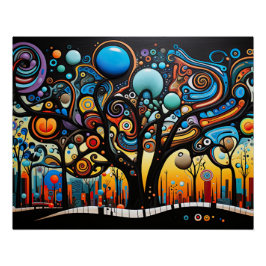 Abstracte Kleurrijke Swirl Tree Landscape Natuur Perfect Poster