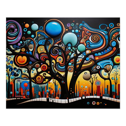 Abstracte Kleurrijke Swirl Tree Landscape Natuur Perfect Poster (Voorkant)