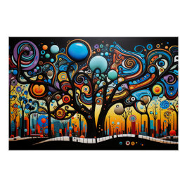 Abstracte Kleurrijke Swirl Tree Landscape Natuur Perfect Poster