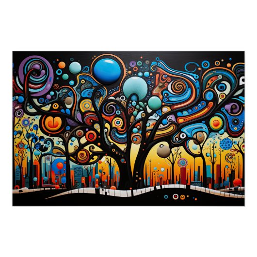 Abstracte Kleurrijke Swirl Tree Landscape Natuur Perfect Poster (Voorkant)