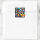 Abstracte Kleurrijke Swirl Tree Landscape Natuur Vierkante Sticker (Tas)