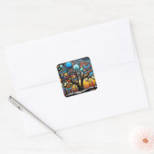 Abstracte Kleurrijke Swirl Tree Landscape Natuur Vierkante Sticker (Envelop)