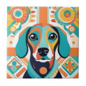 Abstracte kleurrijke teckel kunst tegeltje (Voorkant)