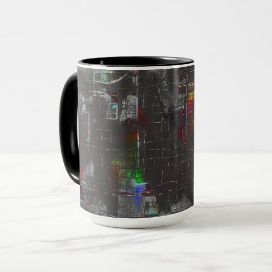 Abstracte kleurrijke tekening in donkere nacht ond mok (Voorkant links)