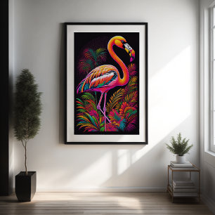 Abstracte Kleurrijke Tekening van A Flamingo 2:3 I Poster