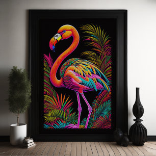 Abstracte Kleurrijke Tekening van A Flamingo 2:3 Poster