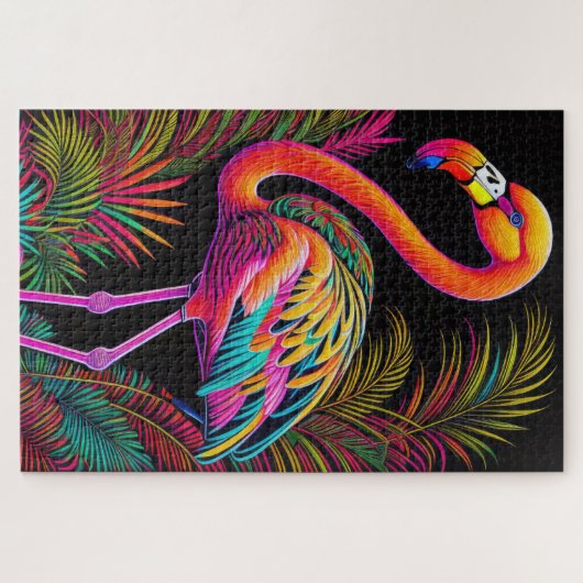 Abstracte Kleurrijke Tekening van A Flamingo Legpuzzel (Horizontaal)