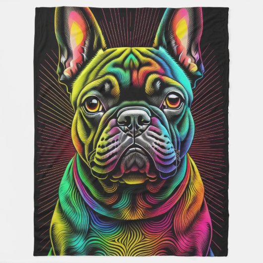 Abstracte kleurrijke tekening van een Franse buldo Fleece Deken (Voorkant)