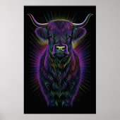 Abstracte Kleurrijke Tekening van een Hoogland Koe Poster (Voorkant)