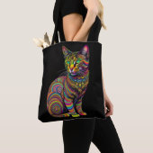 Abstracte Kleurrijke Tekening van Een Kat Tote Bag (Dichtbij)