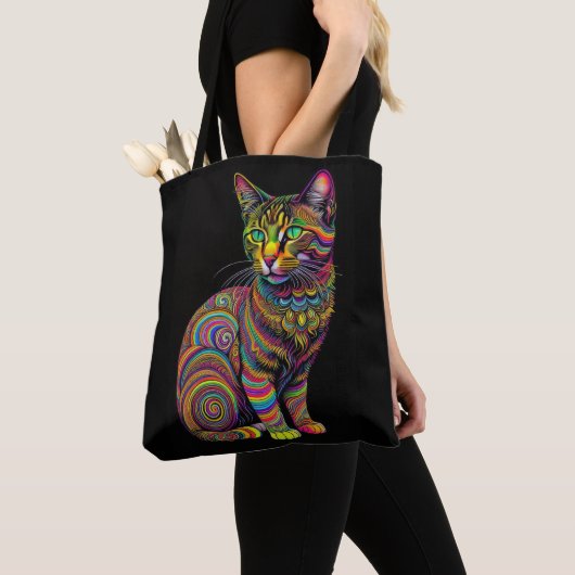 Abstracte Kleurrijke Tekening van Een Kat Tote Bag (Dichtbij)