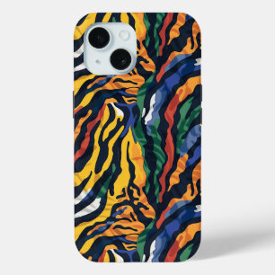 Abstracte kleurrijke tijgerstrepen iPhone 15 case