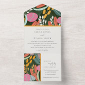 Abstracte, kleurrijke tropische botanische bruilof all in one uitnodiging (Binnen)