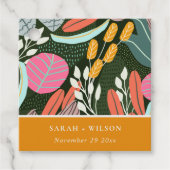 Abstracte, kleurrijke tropische botanische bruilof bedankjes labels (Voorkant)