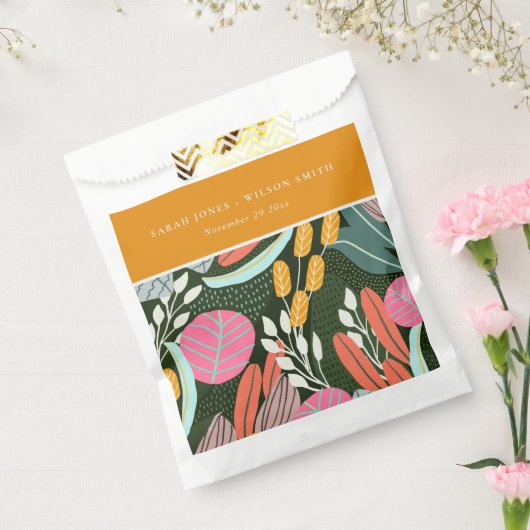 Abstracte, kleurrijke tropische botanische bruilof bedankzakje (Gezegeld)