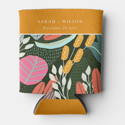 Abstracte, kleurrijke tropische botanische bruilof blikjeskoeler (Voorkant)