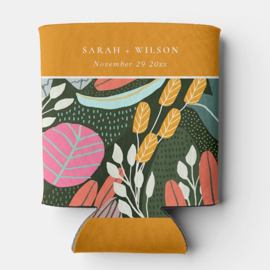 Abstracte, kleurrijke tropische botanische bruilof blikjeskoeler (Achterkant)