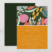Abstracte, kleurrijke tropische botanische bruilof kaart (Voorkant / Achterkant)