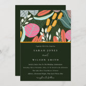 Abstracte, kleurrijke tropische botanische bruilof kaart (Voorkant / Achterkant)