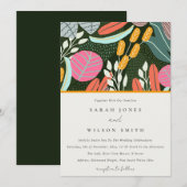 Abstracte, kleurrijke tropische botanische bruilof kaart (Voorkant / Achterkant)
