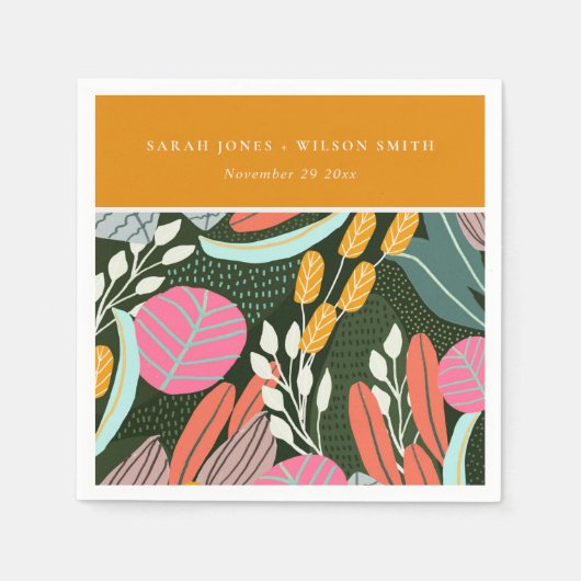 Abstracte, kleurrijke tropische botanische bruilof servet (Voorkant)