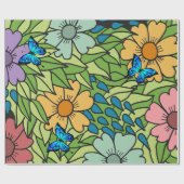 Abstracte Kleurrijke Tuinbloemen en Vlinders Cadeaupapier (Vlak)