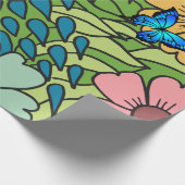 Abstracte Kleurrijke Tuinbloemen en Vlinders Cadeaupapier (Hoek)