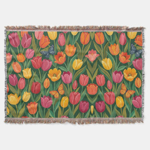 Abstracte Kleurrijke Tulpen Vlinders Dekens Deken