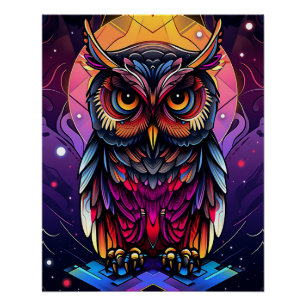 Abstracte kleurrijke uil perfect poster