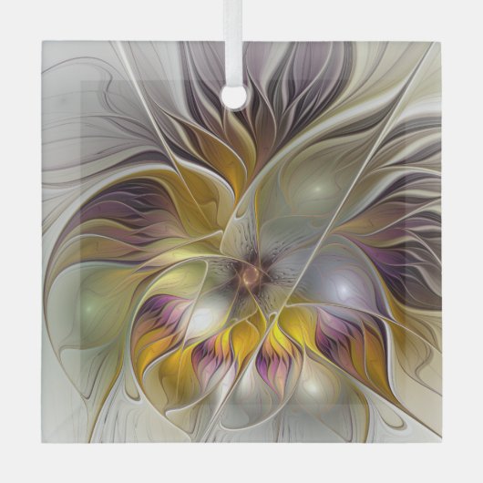 Abstracte kleurrijke ventilator Modern Fractal Squ Glas Ornament (Voorkant)