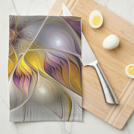 Abstracte kleurrijke ventilatormatige fractale art theedoek (Quarter Fold)