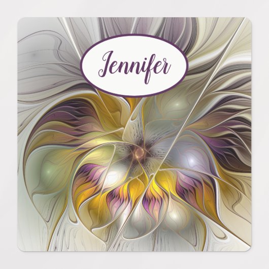 Abstracte kleurrijke ventilatormatige fractale naa labels (Design 1)