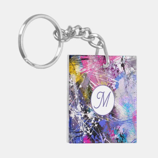 Abstracte kleurrijke verf sleutelhanger (Voorkant Links)