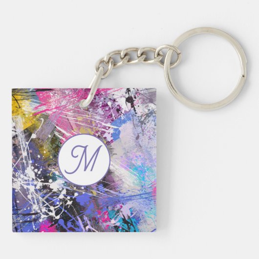Abstracte kleurrijke verf sleutelhanger (Achterkant)