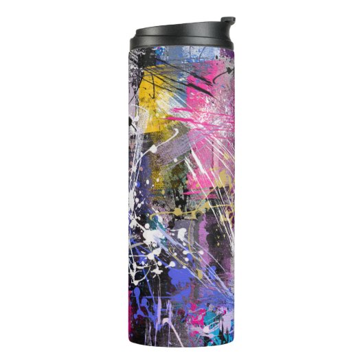 Abstracte kleurrijke verf thermosbeker (Gedraaid links)