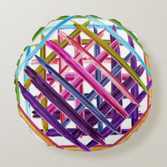 Abstracte kleurrijke verfpenseelstreken #3 rond kussen (Voorkant)