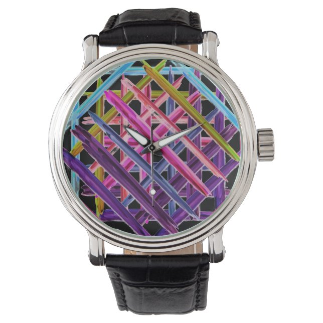 Abstracte kleurrijke verfpenseelstreken horloge (Voorkant)