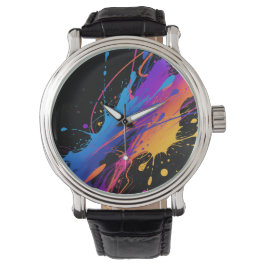 Abstracte kleurrijke verfspetterachtergrond horloge
