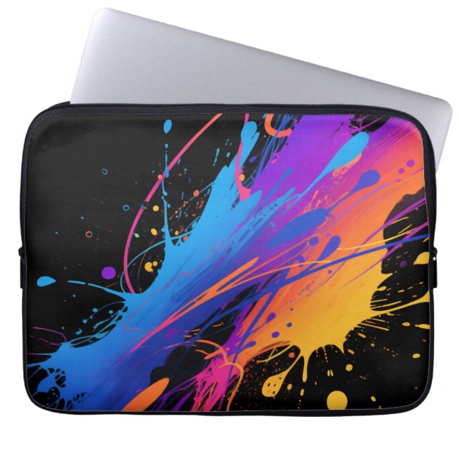 Abstracte kleurrijke verfspetterachtergrond laptop sleeve (Voorkant)