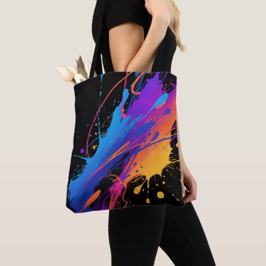 Abstracte kleurrijke verfspetterachtergrond tote bag (Dichtbij)