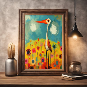 Abstracte kleurrijke vogel levendige kleuren kweke poster