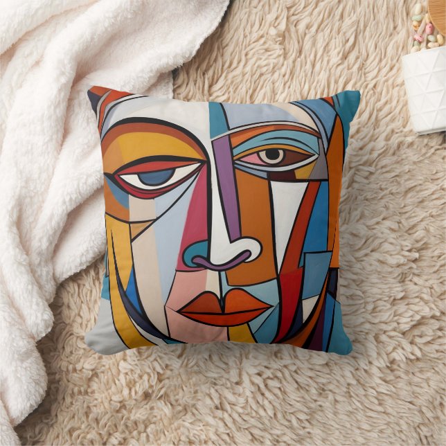 Abstracte kleurrijke vormen gezicht kussen (Deken)