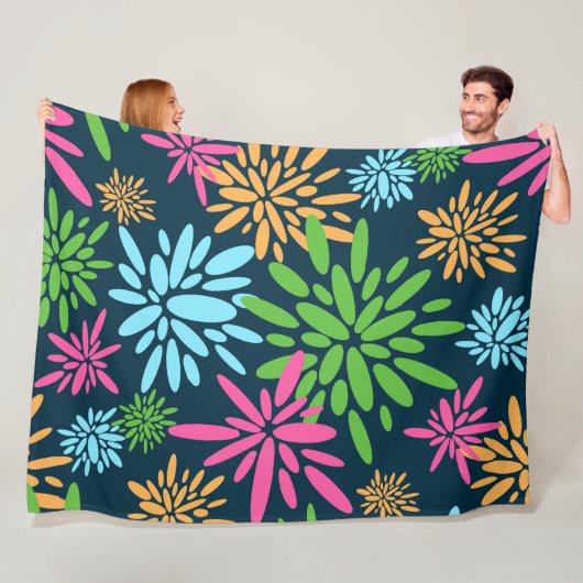 Abstracte Kleurrijke Vuurwerkbloemen Fleece Deken (In situ)