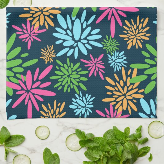 Abstracte Kleurrijke Vuurwerkbloemen Keukenhanddoe Theedoek (Gevouwen)