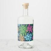 Abstracte kleurrijke vuurwerkbloemen labelset likeurfles etiket (Voorkant)