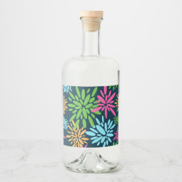 Abstracte kleurrijke vuurwerkbloemen labelset likeurfles etiket